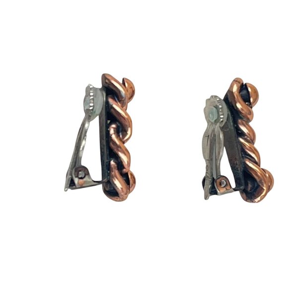 Renoir 1950s Style MCM Chain Link Vintage Copper Braided Clip-On Earrings - Picture 3 of 9